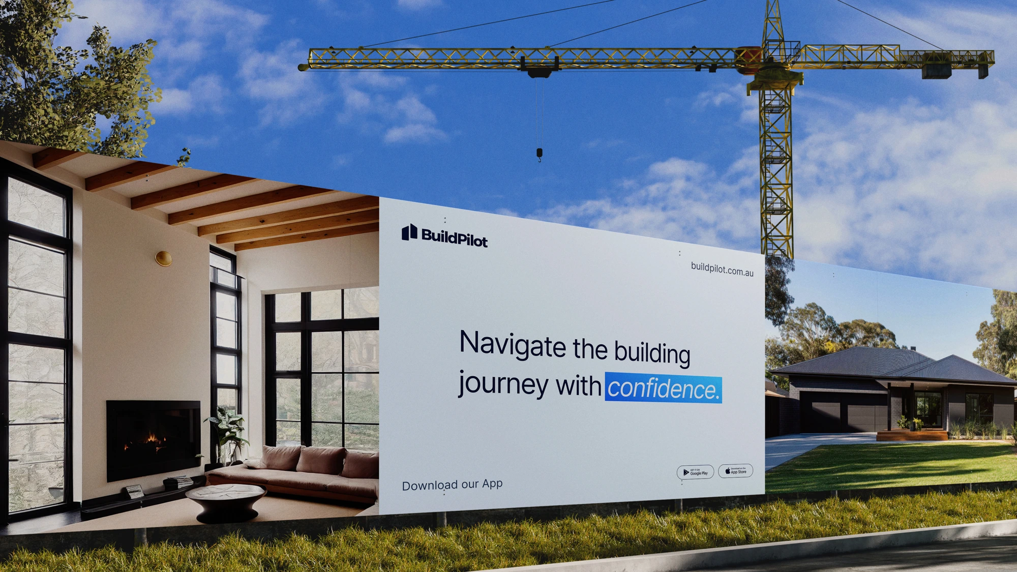 BuildPilot construction hoarding on an active building site