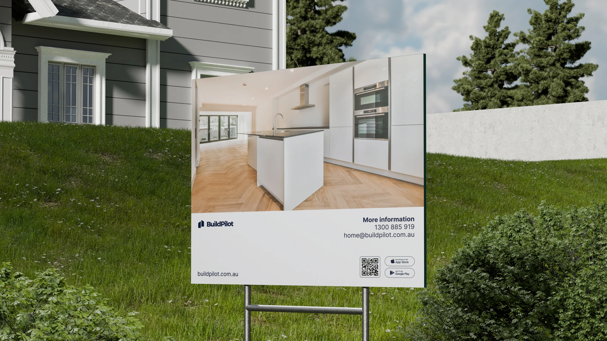 BuildPilot partner project signage in front of a completed home
