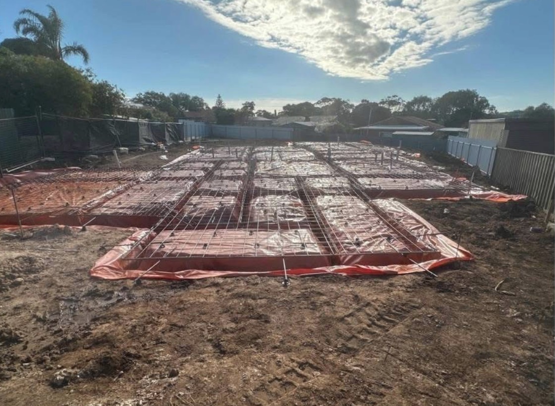 Concrete slab poured on the Jarry Residence block, Christies Downs