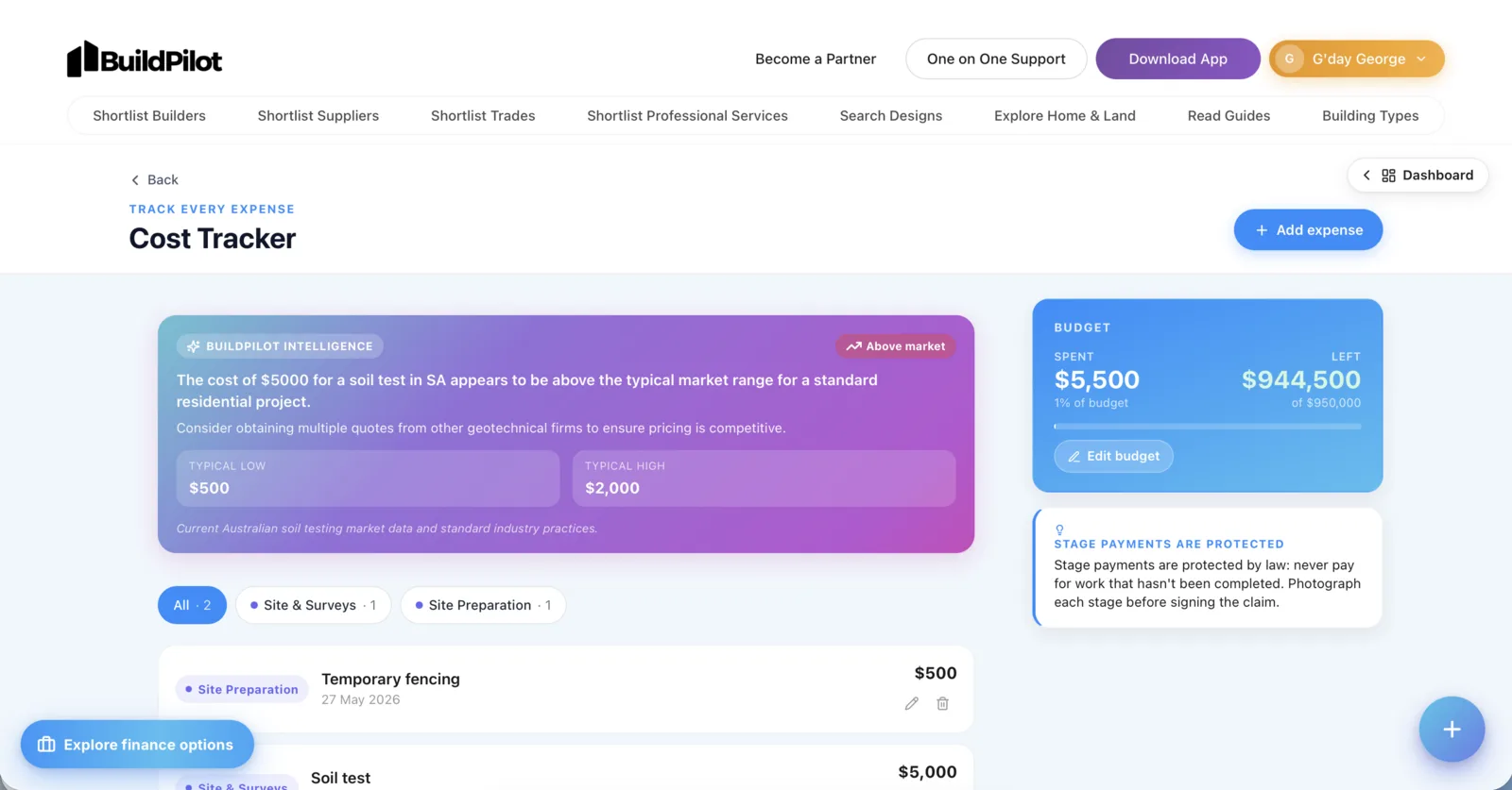 BuildPilot workspace Cost Tracker on desktop and iPhone